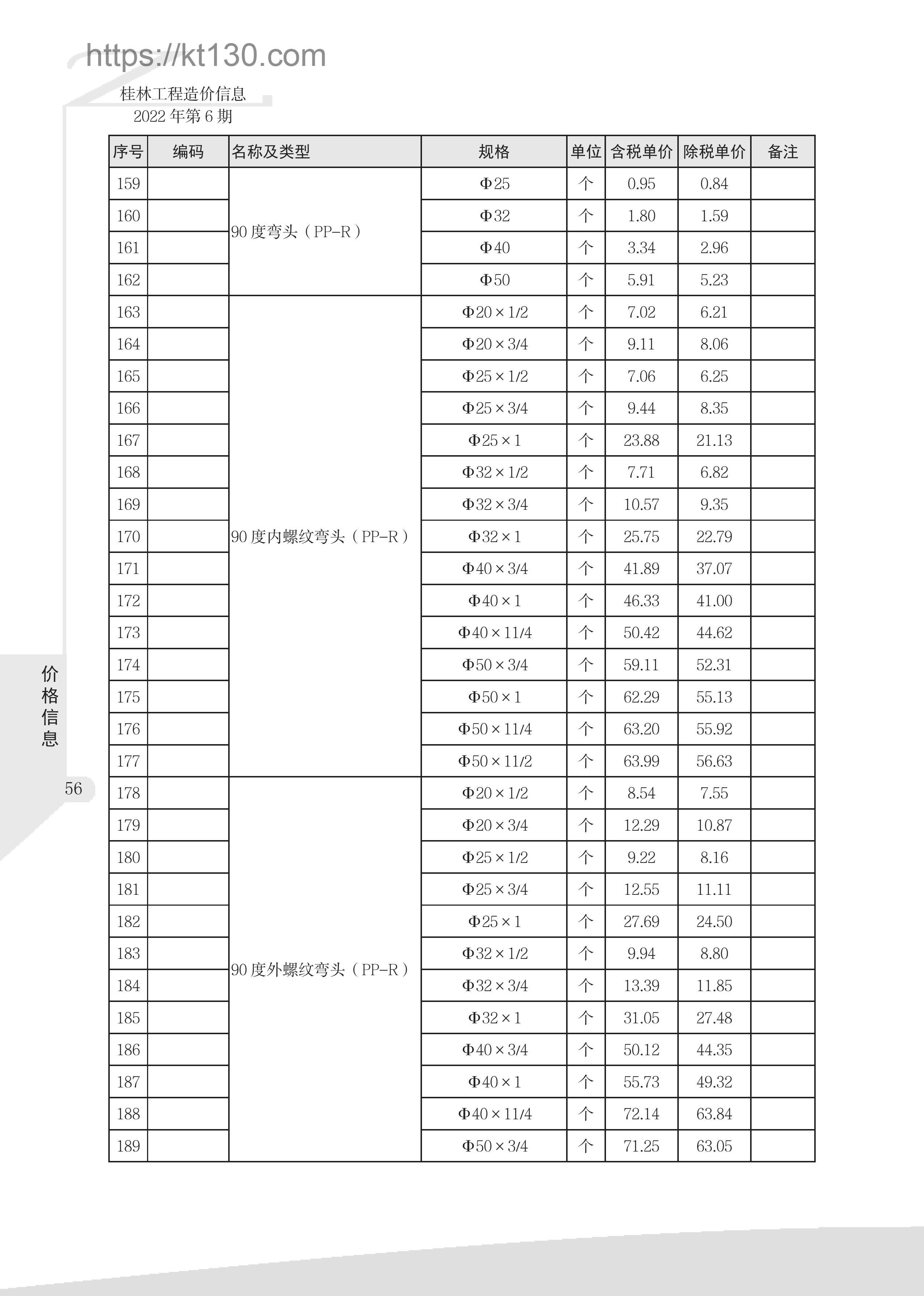 桂林市2022年6月建筑材料价_弯头及三通_51932